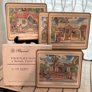 Vintage! Pimpernel “The Chattel House” Cork Back Placemat Box Set!